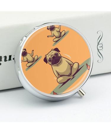 Round Pill Box - Yoga Pug Print 3 Compartment Portable Decorative Pill Organizer - Buy Online on GoSupps.com