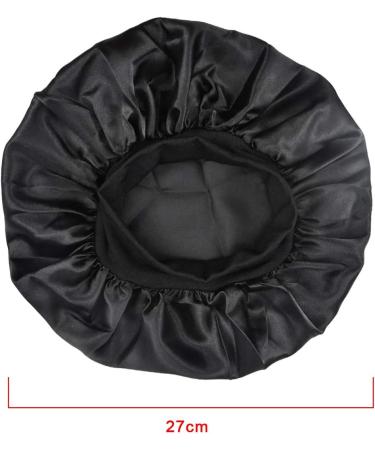 2 Pack Satin Bonnet Night Sleep Caps with Wide Elastic Band Silk Hair Wrap for Sleeping Soft Sleeping Head Cover Sleeping Hat for Women and Girls Curly Hair (Black) - Buy Online on GoSupps.com
