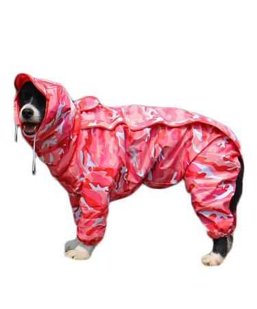 Tfeng dog raincoat with removable hoodie adjustable outdoor tunnel procession dog coat waterproof dog jacket rain jacket with hood and collar hole 10 sizes (camouflage pink) 28 (back length: 73cm) camouflage pink