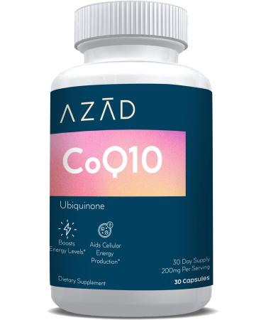 Azad CoQ10 200 mg Heart & Cellular Energy Support Vegan Ubiquinone Antioxidant Made in USA Non-GMO 30 Capsules - Third Party Tested