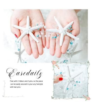 EASEDAILY Starfish Bride Wedding Hair Vine - Silver Turquoise Bridal Headpiece - Buy Online on GoSupps.com