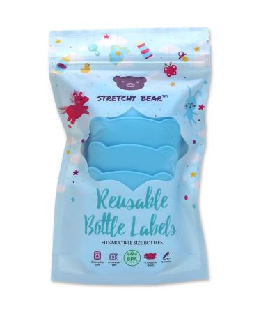 Stretchy Bear Reusable Baby Bottle Labels 6 Pcs (Blue) - Perfect for Daycare | 9 Color Options - Buy Online on GoSupps.com