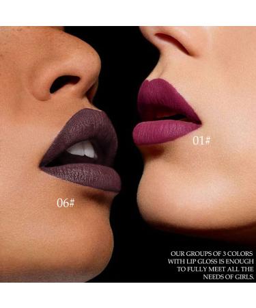 3Pcs Matte Liquid Lipsticks Set - Purple Nude Pink Dark Brown | Smudge Proof & Long Lasting | Waterproof Skull Face Lip Gloss Stain - 24 Hour Wear | Labial Mate Larga Duracion - Pack of 3 - Buy Online on GoSupps.com