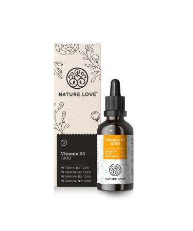 Nature Love Vitamin D3 1000 (50ml liquid)-laboratory tests 1000 i.E. per drop-in MCT oil made of coconut-vitamin D high dose-highly bioavailable very high stability and without unnecessary additives
