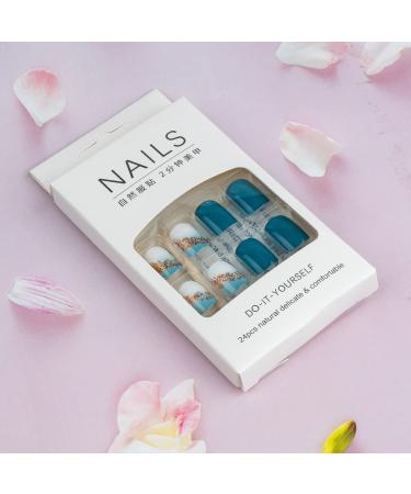 Blue Short Square Press on Nails with White Gradient | 24PCS Full Cover Acrylic Fake Nails for Women - Buy Online on GoSupps.com