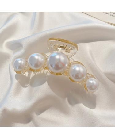 Geometric Pearl Rhinestone Hair Claw Clip - Elegant Acrylic Hairpin for Women | Large Size Hair Accessory Barrette | White Pearl Crab Decoration - 1Pcs - Buy Online on GoSupps.com
