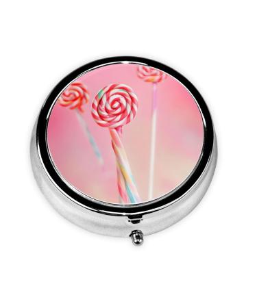 Colorful Lollipopround Pill Box 3 Compartment Round Pill Box Organizer Portable Travel Pill Box for Traveling.