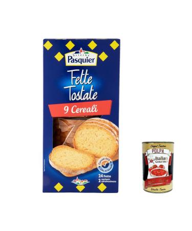 Italian Gourmet E.R. Pack of 3 Pasquier Gras Biscottate ai 9 Cereali oven-baked bread rusks with 9 grains 240g + Italian Gourmet Polpa 400g
