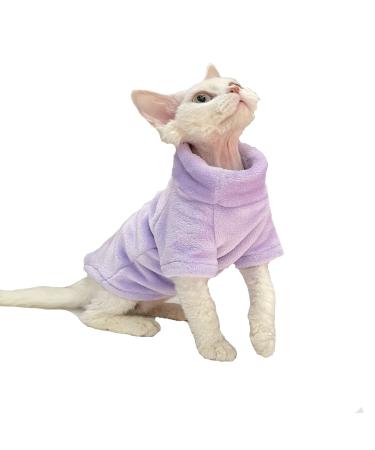 Sphynx Hairless Cat Clothes Solid Soft Faux Fur Sweater Outfit Cute Pullover Autumn Winter Fashion Turtleneck Sphynx Clothes Kitten Cat Apparel L(6.6-8.8lbs) Purple