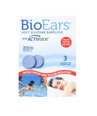 BioEars Soft Silicone Earplugs with ACTIValoe. Premium silicone. Protection from Water and Noise 3 Count (Pack of 1)