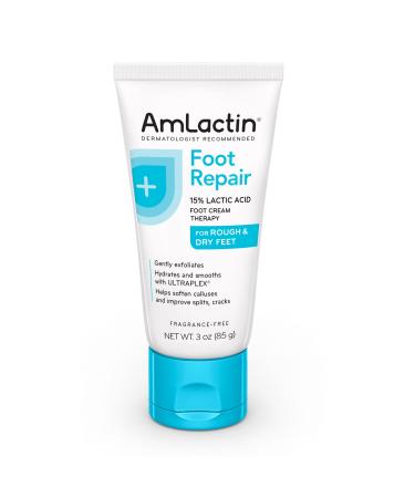 AmLactin Foot Repair Foot Cream Therapy, Foot Cream for Dry Cracked Heels - 3 Oz Tube (Packaging may vary) Unscented 3 Ounce (Pack of 1)