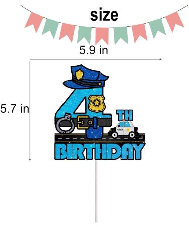 Police Cake Topper for Boys Girls 4th Happy Birthday Police Car Lights Sign Theme Party Decorations Supplies Glitter Blue Sheriff Police 4 Years Old Cake Decorations - Buy Online on GoSupps.com
