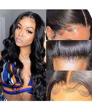24 inch Body Wave 4x4 HD Lace Front Wigs Human Hair Pre Plucked With Baby Hair Brazilian Remy Human Hair 150% Density Glueless Lace Frontal Wigs For Black Women Natural Black Color