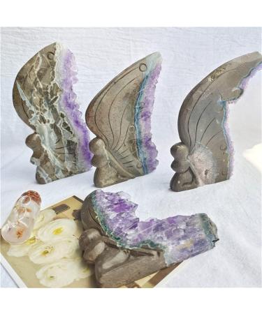 Natural Crystal Rough Home Decoration Natural CarvedCrystal Stone Amethyst Cluster Butterfly Fairy for Home Decor Stones Stone Collection 11-12 cm Purple - Buy Online on GoSupps.com