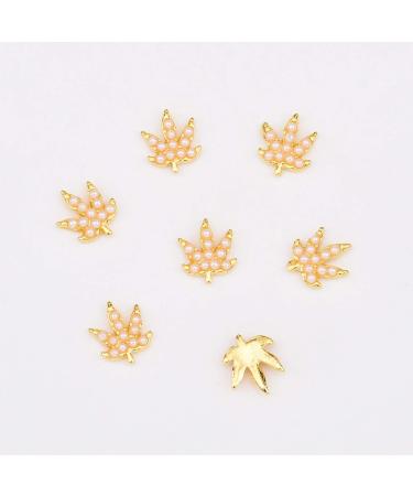 30pcs Gold 3D Nail Art Decorations: Fall Designs with Hemp Leaf, Rhinestones, Pearl Beads, Maple Leaves, Jewels, Diamonds - Assorted Nail Charms - Buy Online on GoSupps.com