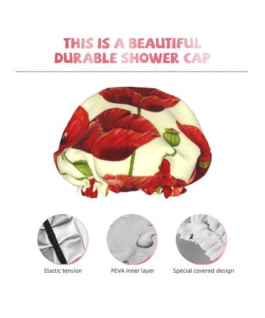 Red Poppy Printed Shower Cap - Waterproof Bath Cap for Women - One Size Fits All - Buy Online on GoSupps.com