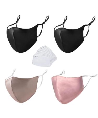 Known 100% Mulberry Silk Face Masks Fashion Mask 19 Momme Silk Mask for Sensitive Women 2 Black+1 Dusty Rose+1 Pink 4-pack 2 Black+1pink+1dusty Rose