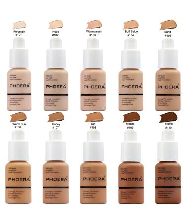 PHOERA Full Coverage Magic Foundation with Flat Top Kabuki Brush - 108 Tan - Buy Online on GoSupps.com