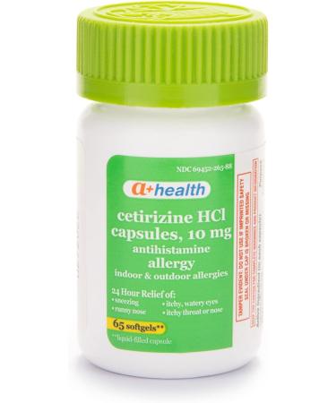 A+Health Cetirizine Hcl 10mg Liquid Gels - 24 Hour Allergy Relief (65 Count) - Buy Online on GoSupps.com