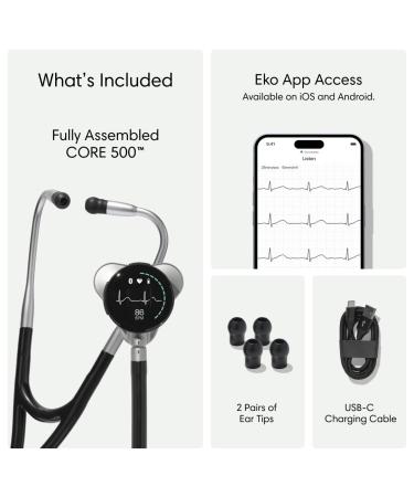 Eko CORE 500 Digital Stethoscope - Advanced TrueSound Audio 3-Lead ECG Full-Color Display Silver - Shop Internationally - Buy Online on GoSupps.com