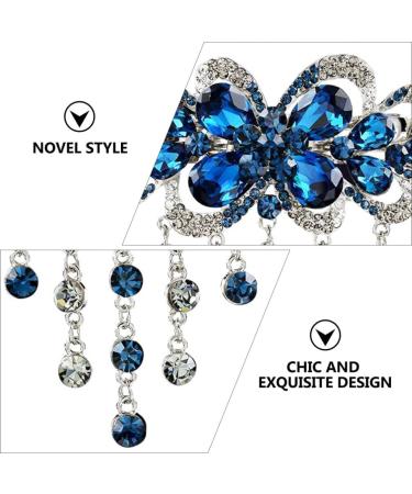 Shop Lurrose Japanese Rhinestone Feather Hair Clip - Elegant Dark Blue Barrette for Stylish Updos - Buy Online on GoSupps.com