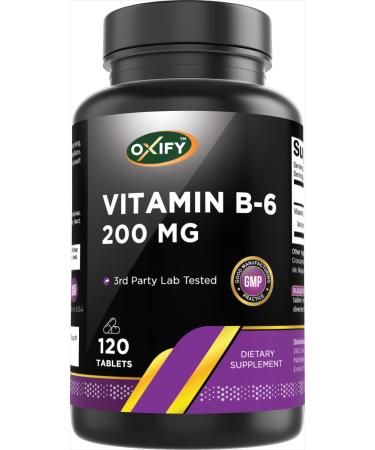Oxify Vitamin B-6 200 mg | 120 Tablets | Gluten-Free Non-GMO | Supplement Made in USA