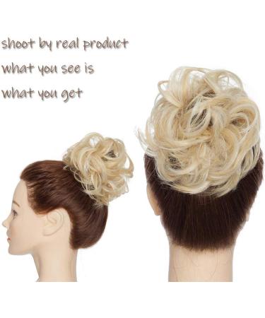 Golden & Bleach Blond Updo Ponytail Hair Extension | Messy Bun Scrunchie Curly Wavy Hairpiece for Women - 35g - Buy Online on GoSupps.com