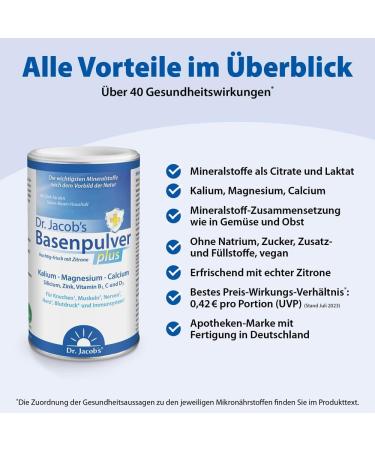 Dr Jacob's Base Powder Plus with Real Lemon - 300g | Vegan Muscle Bone Heart & Blood Pressure Support - Potassium Calcium Magnesium Zinc & Vitamin C & D - Buy Online on GoSupps.com
