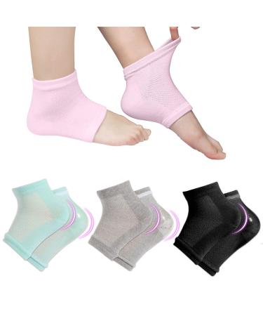 4 Pairs Vented Moisturizing Gel Socks Lotion Gel for Dry Cracked Heels, Spa Gel Socks Humectant Moisturizer Heel Balm Foot Treatment (Pink&Grey&Turquoise&Black)