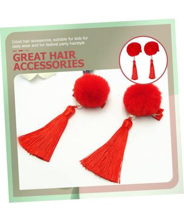 MAGICLULU 12 Pairs Tassel Hair Ball Hair Clip Hair Accessory for Cosplay Hair Pin Hair Barrettes Hanfu Hair Accessories for Red Tassel Fur Ball Child Artificial Fur Chinese Style - Buy Online on GoSupps.com