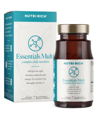 Nutri-Rich Essentials Multi | Multivitamin Supplement with Fish Oil Omega-3 for Men and Women Supports Energy Immune Health Vitamin A C D3 E K2 and Zinc Non-GMO Gluten Free (60 Count)
