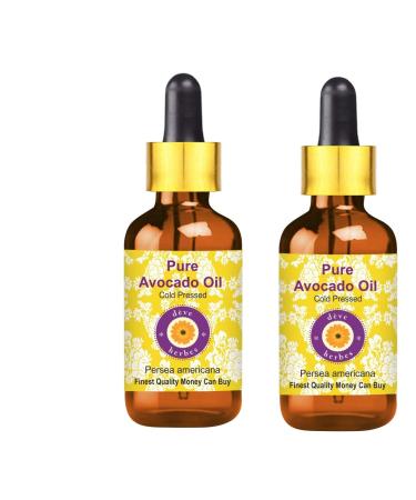 Dev Herbes Pure Avocado Oil (Persea Americana) with glass dripper natural therapeutic quality cold -pressed (Pack of Two) 100ml x 2 (6.76 oz)