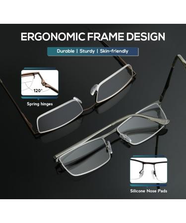 GUD Reading Glasses - 3 Pairs Metal Half-Rim Readers for Men & Women | Gunmetal 1.75 Magnification - Buy Online on GoSupps.com
