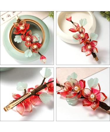 Minkissy Chinese Style Hairpin Crystal Flower Hair Clip Vintage Wedding Edge Clip Headdress Hair Accessories for Bridal Bridesmaids Women Jewelry Red - Buy Online on GoSupps.com
