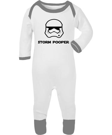 Storm Pooper 100% Fine Combed Cotton Newborn Baby Sleepsuit 9-12 Months - White/Grey Trim - Buy Online on GoSupps.com