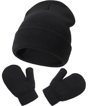 XYIYI Newborn Baby Winter Beanie Hat Mitten Set Infant Toddler Warm Knitted Hat Glove Set for Boys Girls 3-18 Months Black2