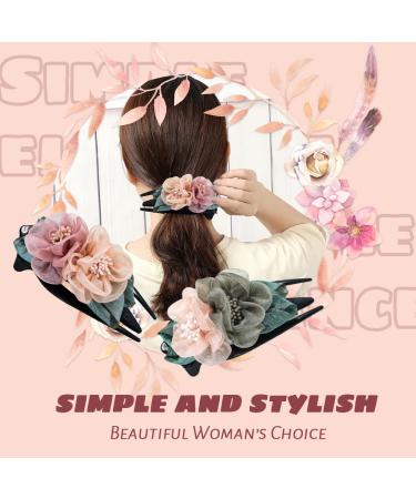 Double Flower Hair Clips for Women & Girls - Curved Duck Beak Side Clips (2 Pack) in Pink & Gray for Thick Long Hair - Buy Online on GoSupps.com