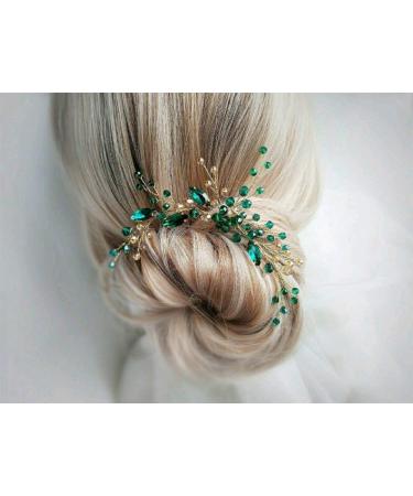 Denifery Emerald Gold Bridal Hair Pin | Green Hair Clip Wedding Accessory - Buy Online on GoSupps.com