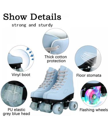 XUDREZ Roller Skates for Women  Double-Row PU Wheels High-top Roller Skates Women Shiny Roller Skates for Unisex Youth Adults Light blue flash wheels Women's 9 / Men's 7.5 - Buy Online on GoSupps.com