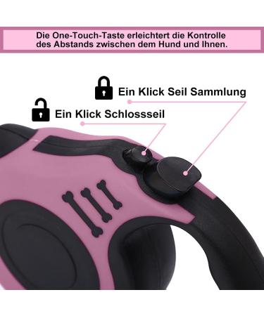 Premium Retractable Dog Leash - 5m Extendable Leash for Small Medium & Large Dogs - Pink - Buy Online on GoSupps.com