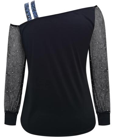 Pianshazanium Women's Shiny Sequins T-Shirt | Elegant Long-Sleeved Festive Blouse & Casual Tunic - V-Cut Oversized M Blue - Buy Online on GoSupps.com