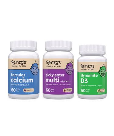 Renzo's Vitamins Stronger Now Bundle - Picky Eater Kids Multivitamin Hercules Calcium and Vitamin D3 for Kids