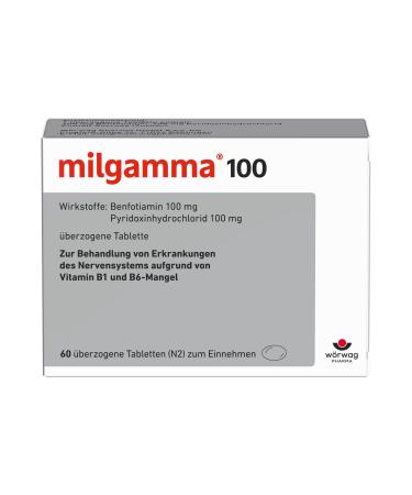 Milgamma 100 mg excessive vitamin B1 tablets with Benfotiamin B1 (a fat -soluble precursor of vitamin B1) and vitamin B6 60 pieces