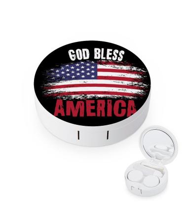 God Bless America Round Case For Contact Lens Kit Storage Box with Mirror Printed