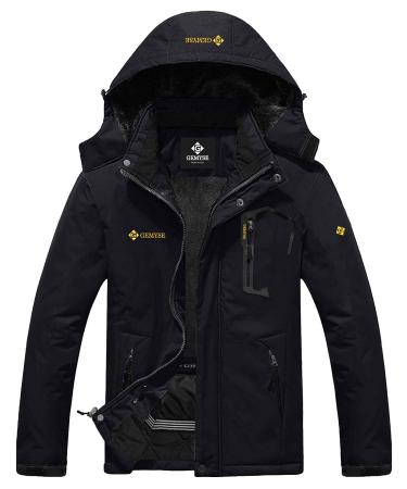 GEMYSE Men's Mountain Waterproof Ski Snow Jacket Winter Windproof Rain Jacket (Black,Medium) Black Large