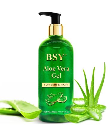 BSY Aloe Vera Gel - 300ml (10.1fl oz) | Pure Aloe Vera Gel for Face Skin and Hair | Non-Sticky Aloe Vera After Sun Gel - Moisturizing Cooling Soothing Hydrating and Lightweight for All Skin Types