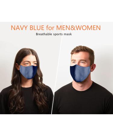 Borgasets Breathable Sport Face Mask - Adjustable Reusable Comfort Mask Navy Blue 2 Pack - Buy Online on GoSupps.com