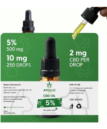 5% Hemp Oil for Dogs and Cats - Hemp Oil for Animal Care - German Quality - 10 ML - 250 Drops - Balance Between Omega-3 and Omega-6 - Buy Online on GoSupps.com