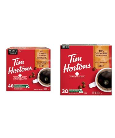 Tim Hortons Colombian Coffee Single Serve Keurig K-Cup Pods Medium Roast 48 Count & Colombian Coffee Single Serve Keurig K Cup Pods Medium Roast 30 Count