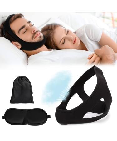 AWAVM 3-Piece Set of Adjustable Anti Snoring Chin Strap Eye Mask and Storage Bag V-Shaped Face Support Strap Effectively Solving Snoring Suitable for Men and Women's Anti Snoring Device